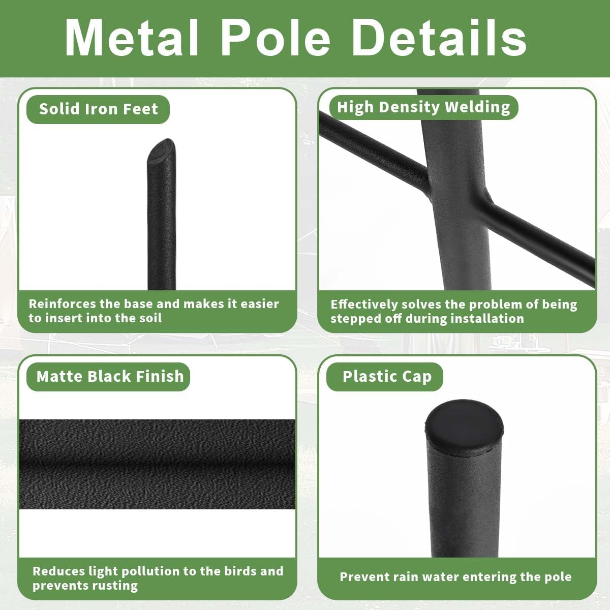 Matte Black Bird Feeder Pole with Squirrel Baffle 80" Tall Heave Duty Squirrel Proof Pole with Shepherd Hook 5 Prongs Base for Outdoor Hummingbird Feeders (No Bird Feeder)