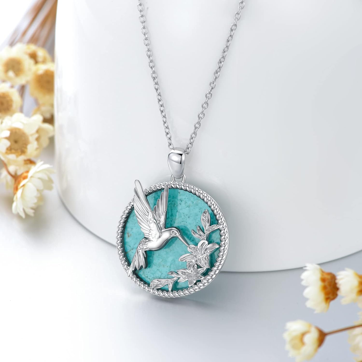 Hummingbird Necklace 925 Sterling Silver Gemstone Humming bird Pendant with Flower Animal Jewelry Gifts for Women Wife - Image 3