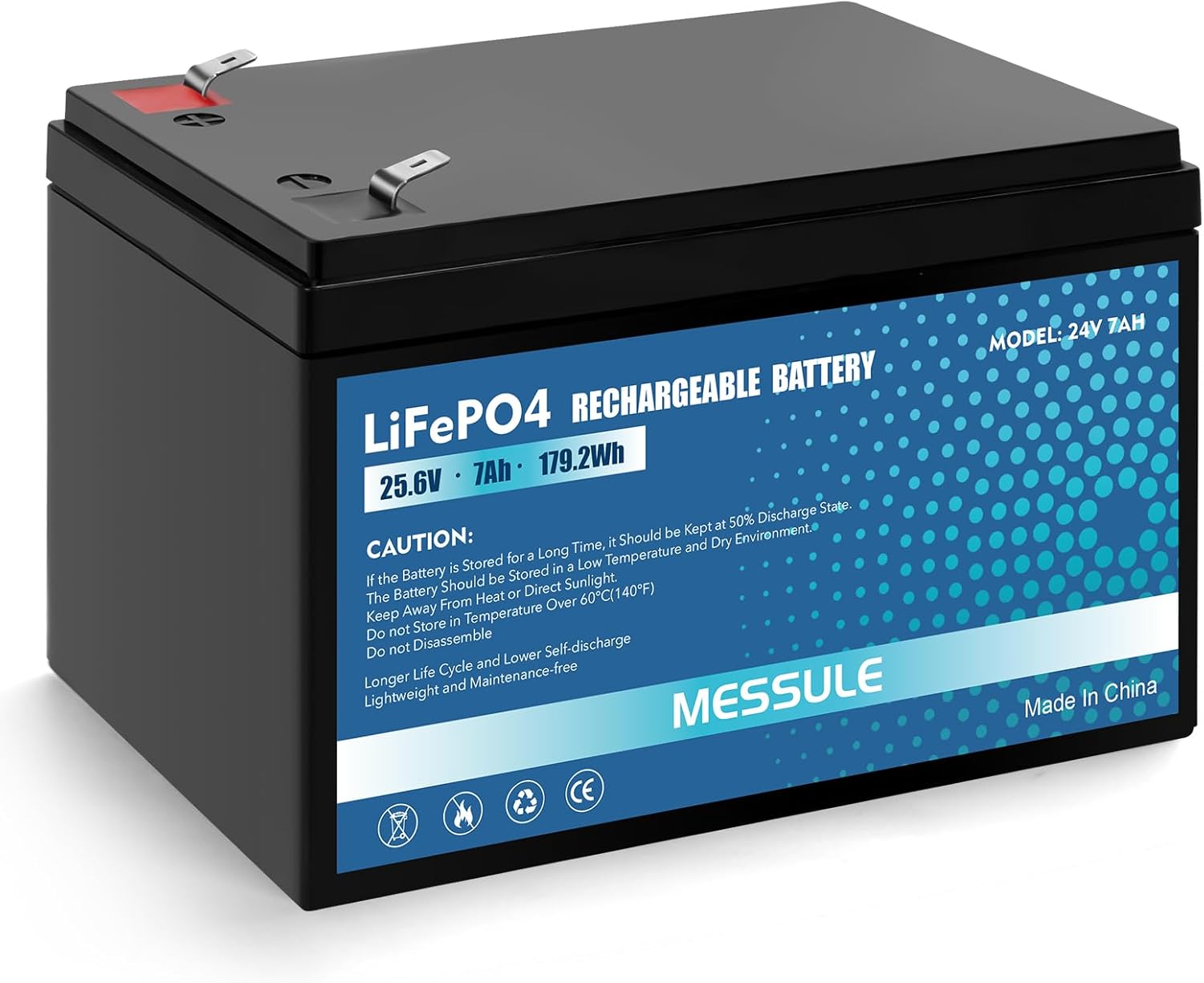 24V 7Ah LiFePO4 Rechargeable Battery with BMS, 2000+ Cycles Rechargeable Battery for Photo voltaic/Wind Energy,Tenting, Fish Finder,Energy Wheels