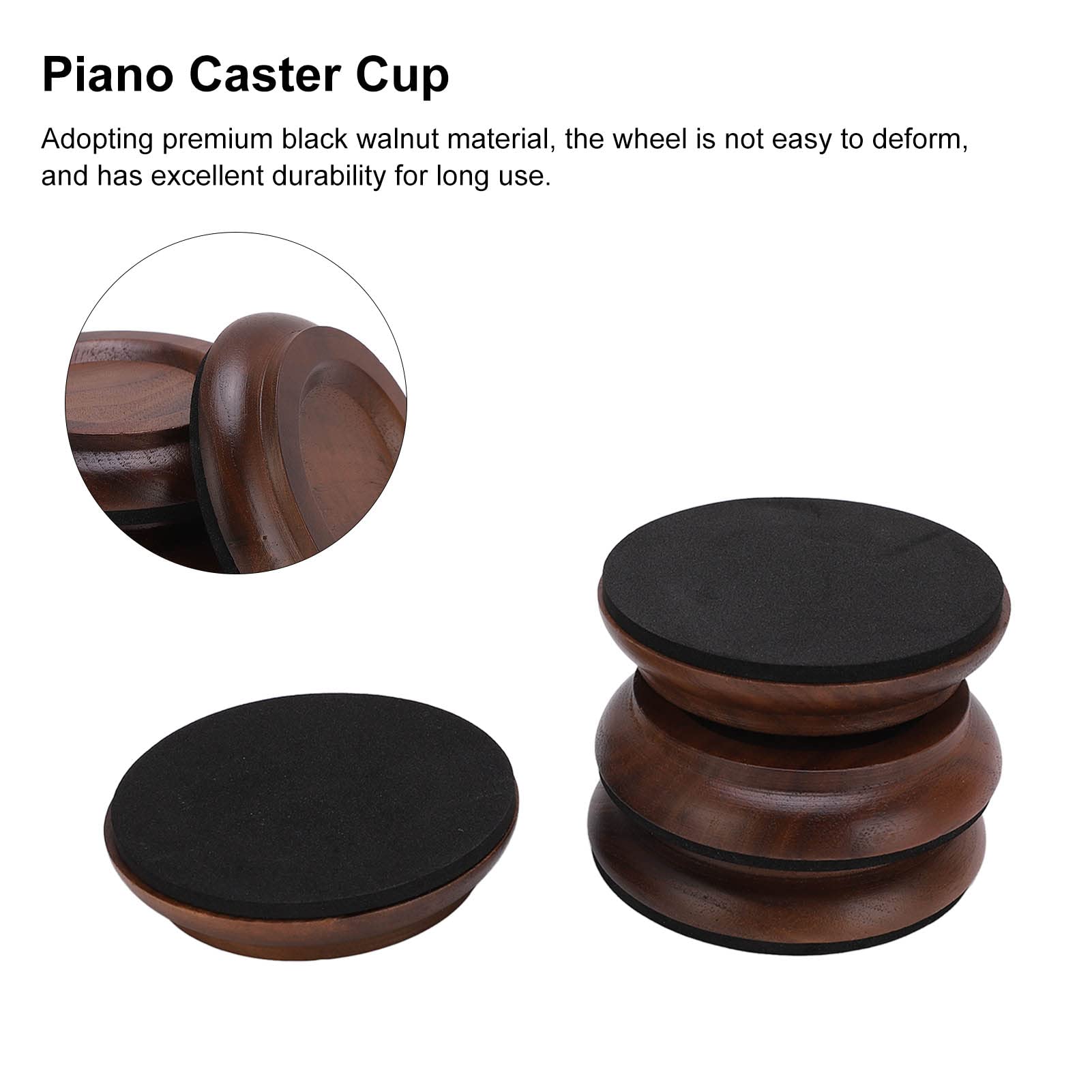 Coupelle pour Roulette de Piano, Patins de Roulette en Noyer Silencieux, Protecteur de Sol Anti-Dérapant pour Piano Droit et Piano à Queue, 4pcs, Bois de Noyer, pour Meubles et Sols