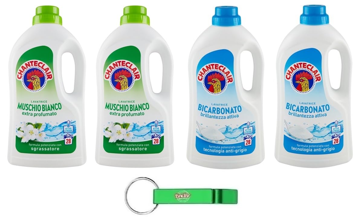 Chanteclair Lavatrice - Pack de prueba de almizcle blanco + bicarbonato - Detergente líquido para lavadora - Detergente líquido para lavadora - Detergente para 28 lavados 1260 ml + llavero Beni