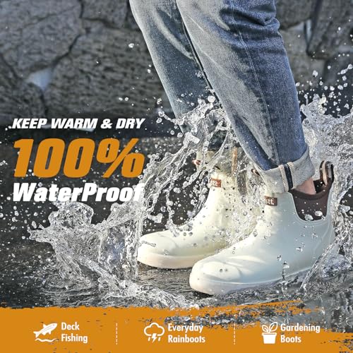 Image of Men's Deck Boots, Deck Shoes Waterproof Rain Boots, Saltwater Fishing Ankle Boots, Non-Slip Rubber Garden Muck Boots for Gardening Boating Camping Sailing Fishing