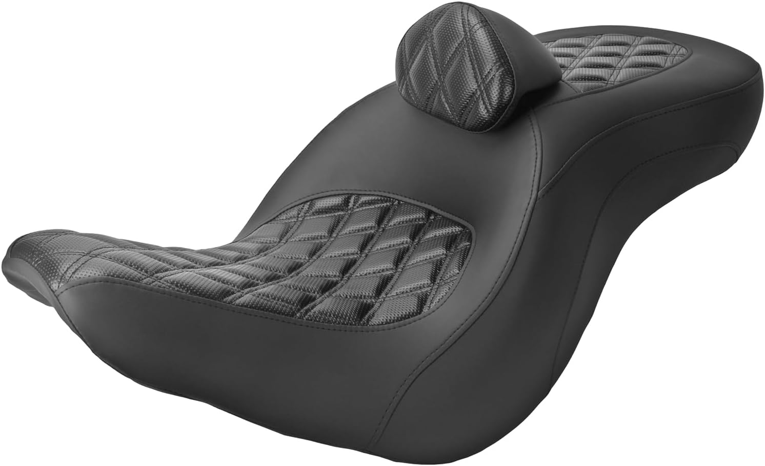 One-Piece Driver Passenger Seat Motorcycle 2-Up Seat with Driver Backrest Cushion Pad Compatible with Harley Softail Sport Glide FLSB Low Rider FXLR FXLRS FXLRST 2018-Later (Black Diamond Stitching)