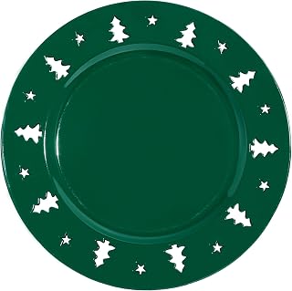 Christmas Charger Plates - 13" Christmas Tree Openwork Holidays Decorations Round Chargers for Dinner Plates - Elegant Table Centerpieces - Hunter Green, 6 Pack