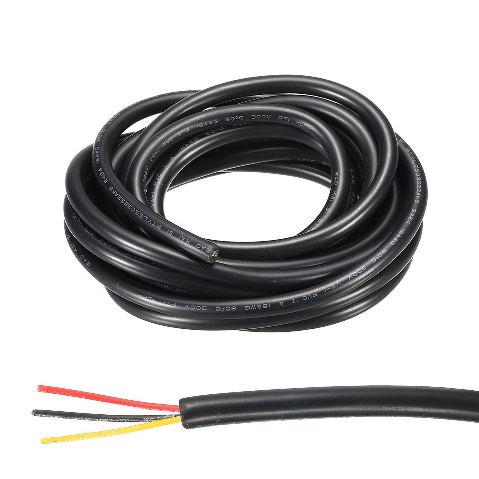 sourcing map 18AWG Electrical Wire 3 Conductors 10FT/3m Power Cable Flexible Extension Signal Signal Cable Black for LED Strips Lamps Lighting Power Supply