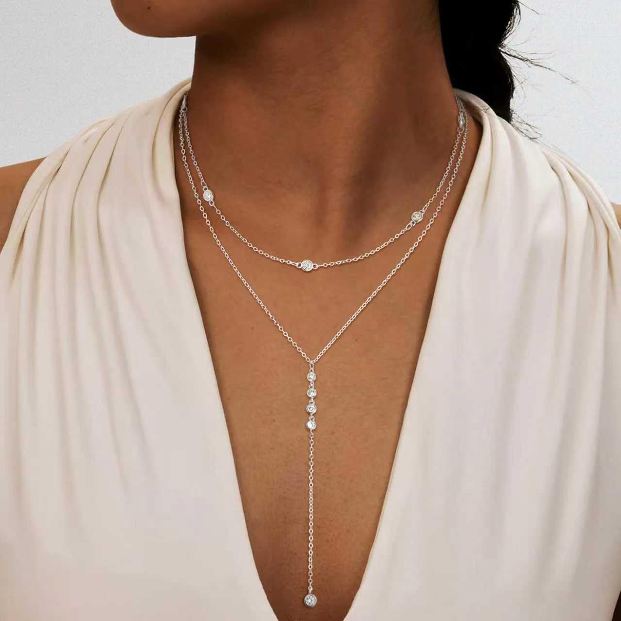 Lariat Necklace for Women, Dainty Long Necklaces, 14k Gold/Silver Plated Y-Shaped Drop Chain Necklace, Simple Layered Necklaces, Trendy Jewelry Valentines Day Gifts for Her - Image 2