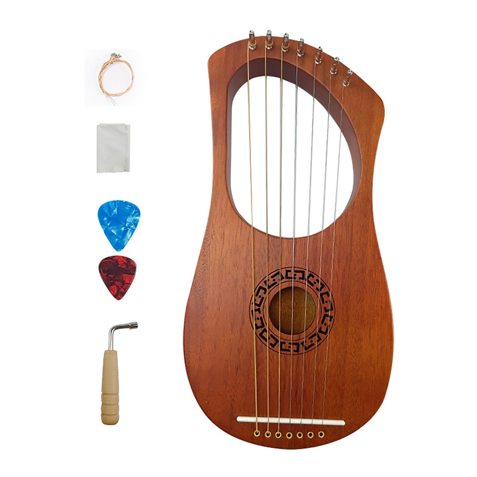 BAMFY Lyre Harp 7 Cordes Pour Débutants Adultes Corps En Acajou Portable Mini Harpe Lyre Professionnel Instrument De Musique Avec Clé D'accordage Et Extraire Les Cordes(A)