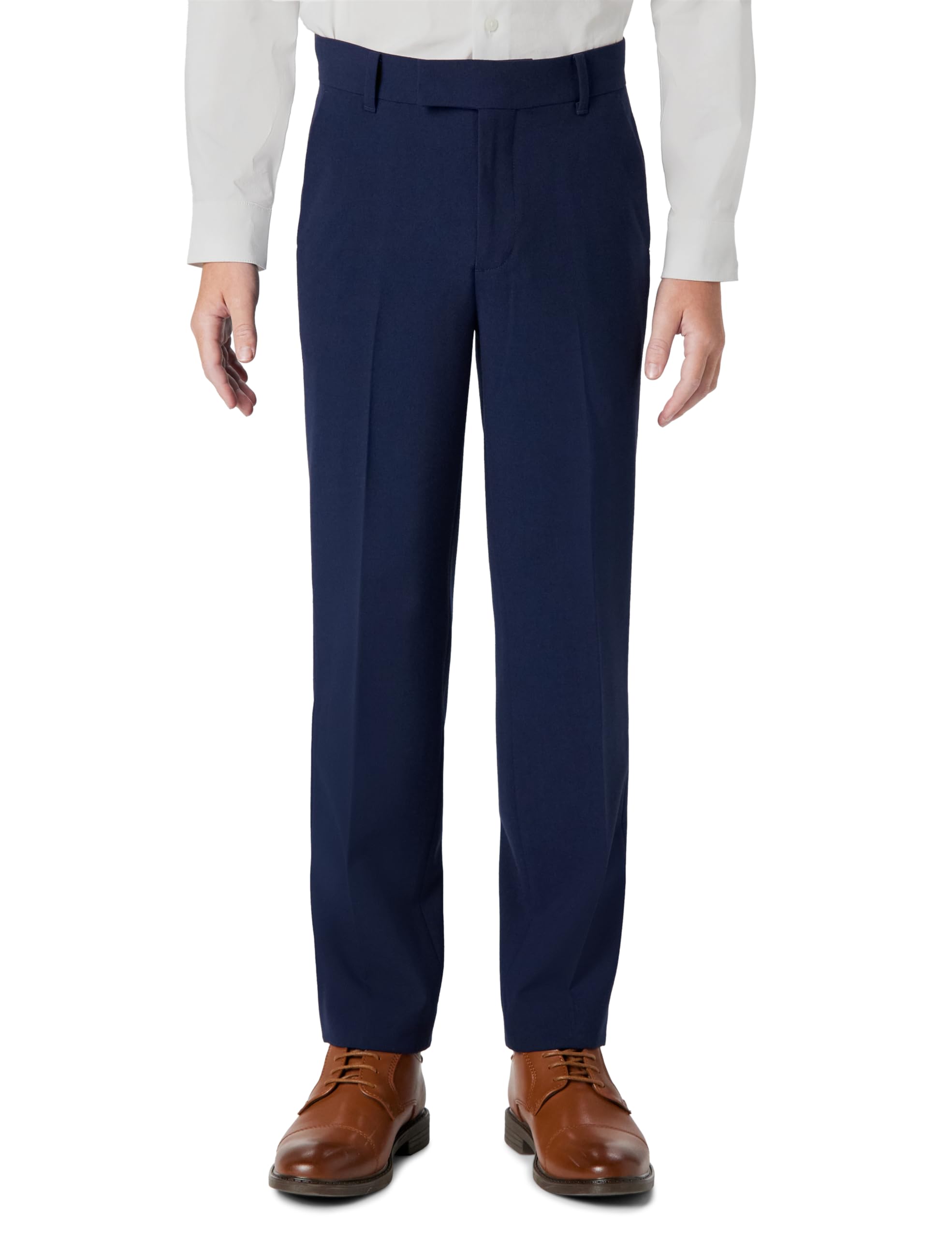 Calvin Klein Boys Flat-Front Bi-Stretch Dress Pant, Straight Leg Fit, Belt Loops & Front Pockets