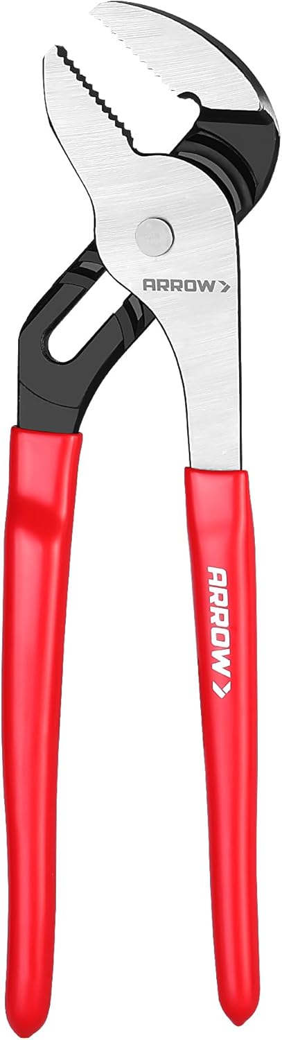 ARROW Groove Joint Pliers, 10″ Adjustable Water Pump Pliers with 7 Jaw Positions, Serrated Jaws and Comfort Dip-grip Handle, Ideal for Plumbing Repair and Home Maintenance