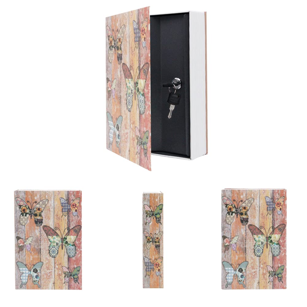 Caja de almacenamiento segura con libro de diversión (tamaño 9.5 x 6.2 x 2.2 pulgadas) con cerradura de llave de seguridad, caja fuerte oculta con diccionario secreto (mariposa - cerradura de llave) 2