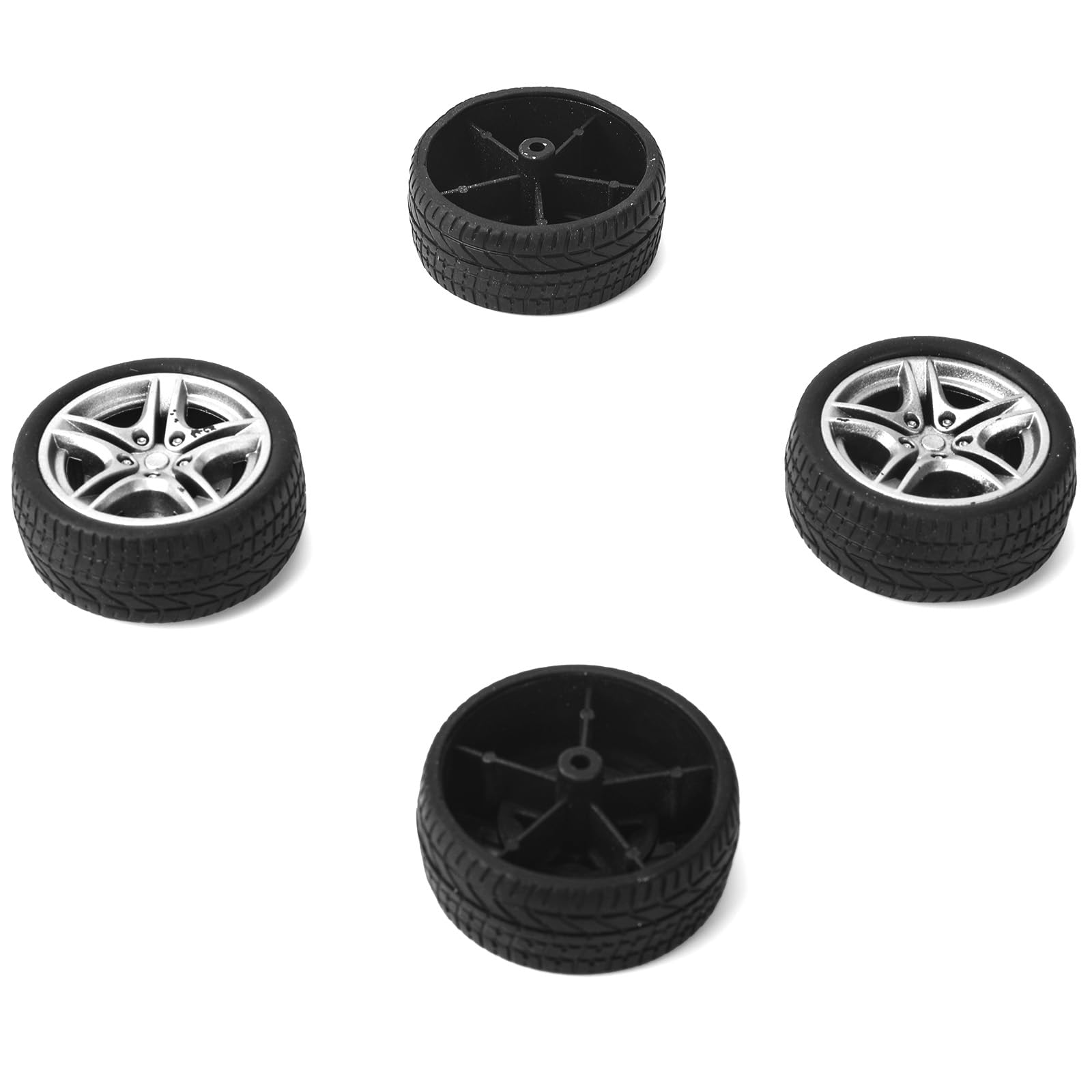 4 Neumáticos Para Coche De Juguete – Ruedas Realistas De Goma, Eje De 3 Mm – Repuestos Para Coches RC Y Camiones – 4.8x1.9 Cm
