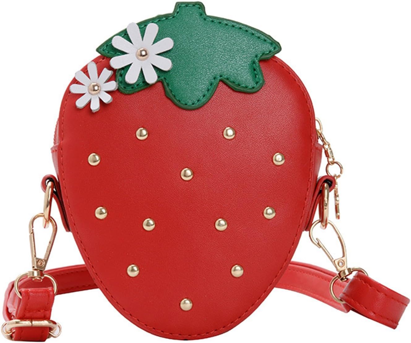 Cute Strawberry Purse with Rivets Crossbody Shoulder Bag for Little Girls, Girls Kids Small Coin Pouch Wallet (Red)