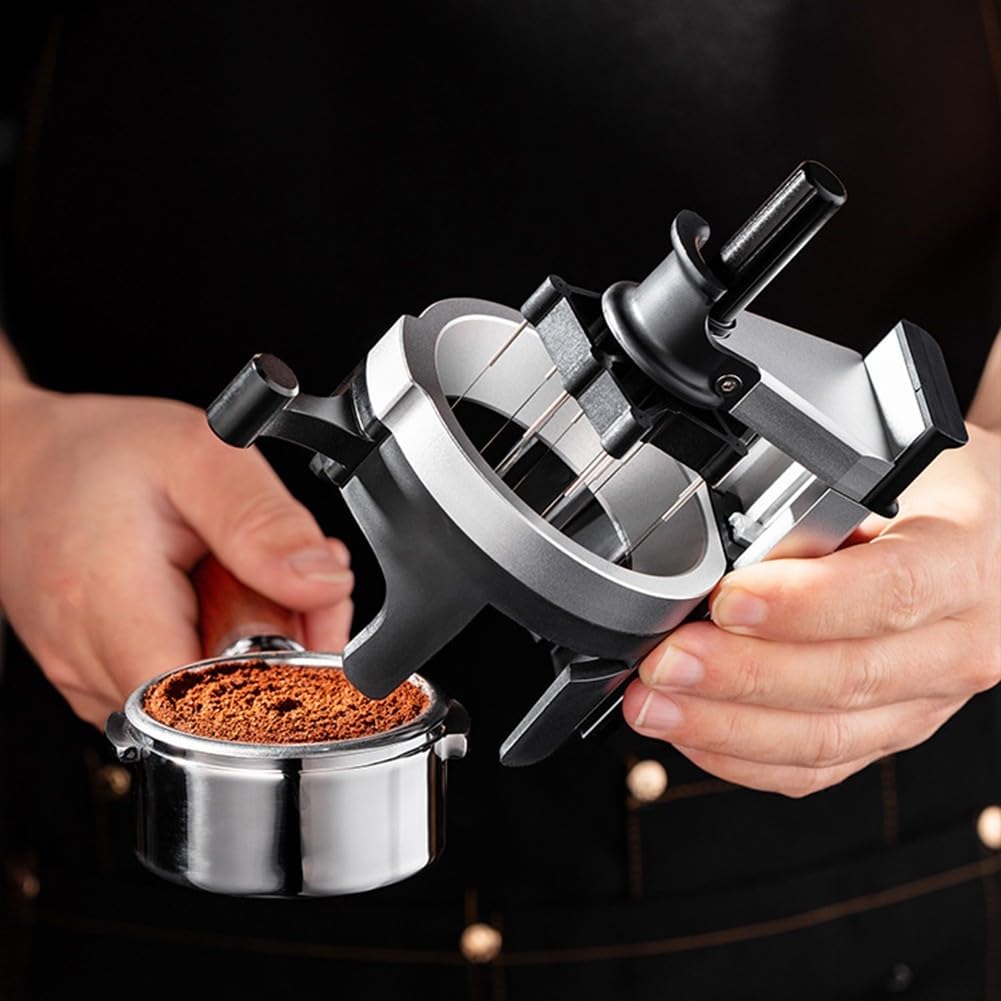Herramienta de distribución de espresso con 12 agujas para agitador wdt, distribuidor de café de profundidad ajustable para portafiltro de 58 mm para accesorios de barista, aleación de aluminio, negro