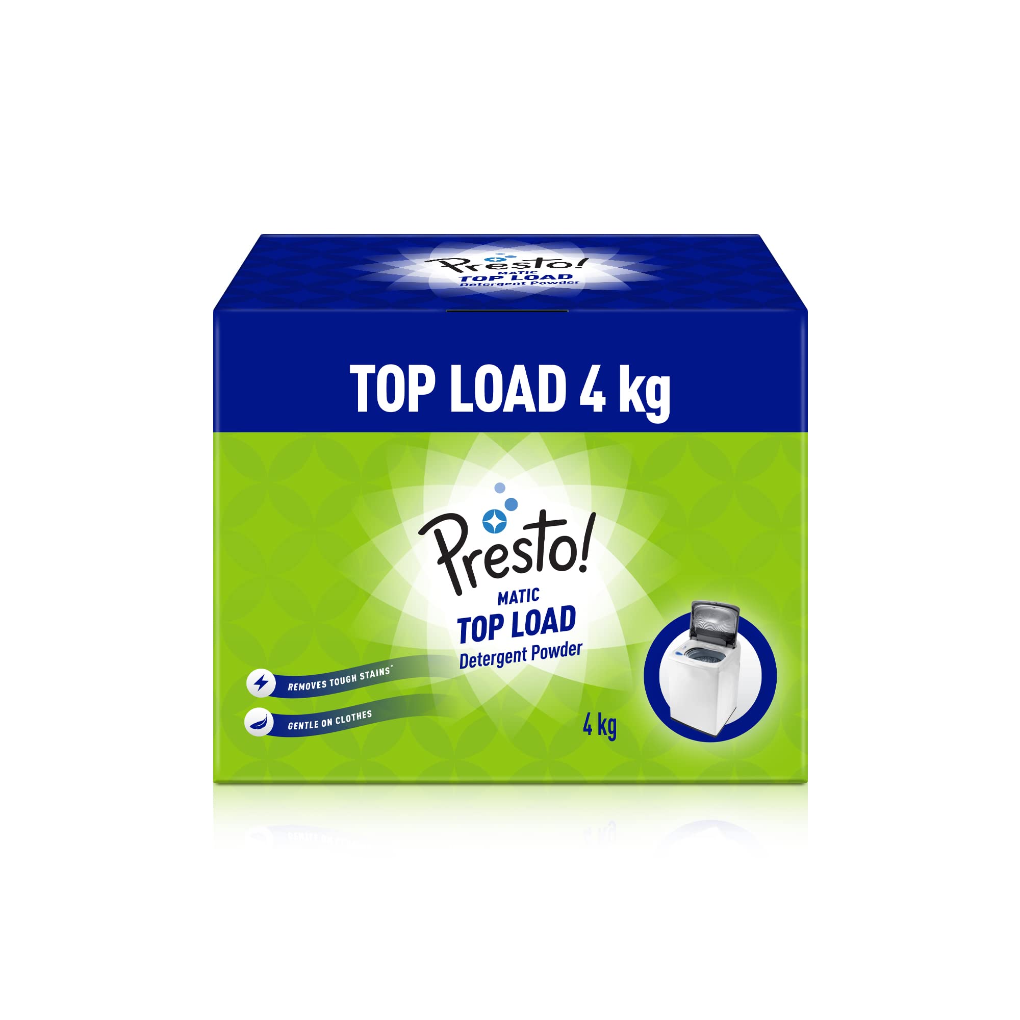 Amazon Brand - Presto! Matic Top Load Detergent Powder | 4 Kg | 1 Kg X 4 Packs | Tough on Stains | Safe and Gentle on Fabrics | Refreshing Floral Fragrance | Bleach-Free and Phosphate-Free