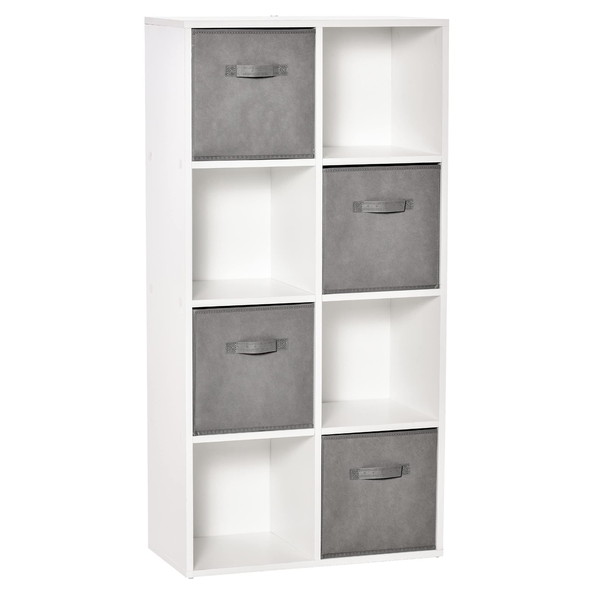 HOMCOM Estantería para Libros 8 Cubos, 61,5x30x121,6 cm Blanco y Gris | Librería Modular, 2 Cajones Extraíbles Tela no Tejida, Oficina Estudio Dormitorio