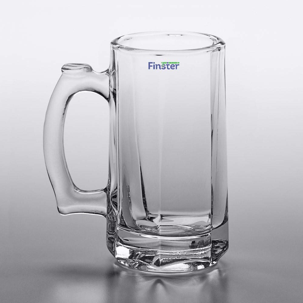 FINSTER Crystal Beer Mugs Set of 12 with Strong Handle Transparent - 400ml- (Premium Fancy Beer Mug for Husband) 3