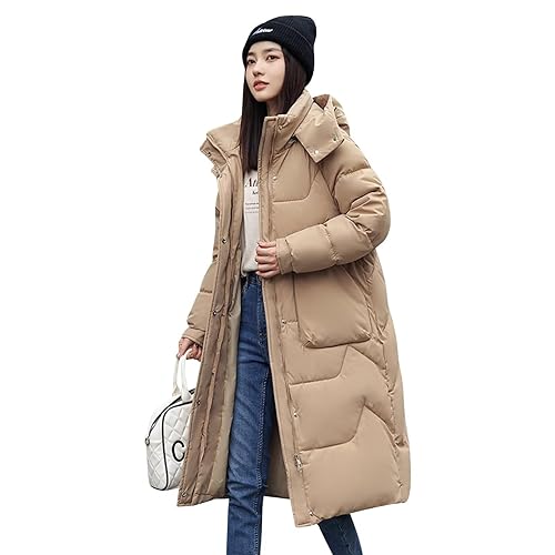 [ｉｎｏｔｅｎｋａ] ロングコート レディース 冬 大きいサイズ ベンチコート フード付き 中綿コート ダウンジャケット ダウンコート ポケット 着痩せ 無地 冬服 軽量 防寒 厚手 アウトドア 通勤 (カーキ, XL)
