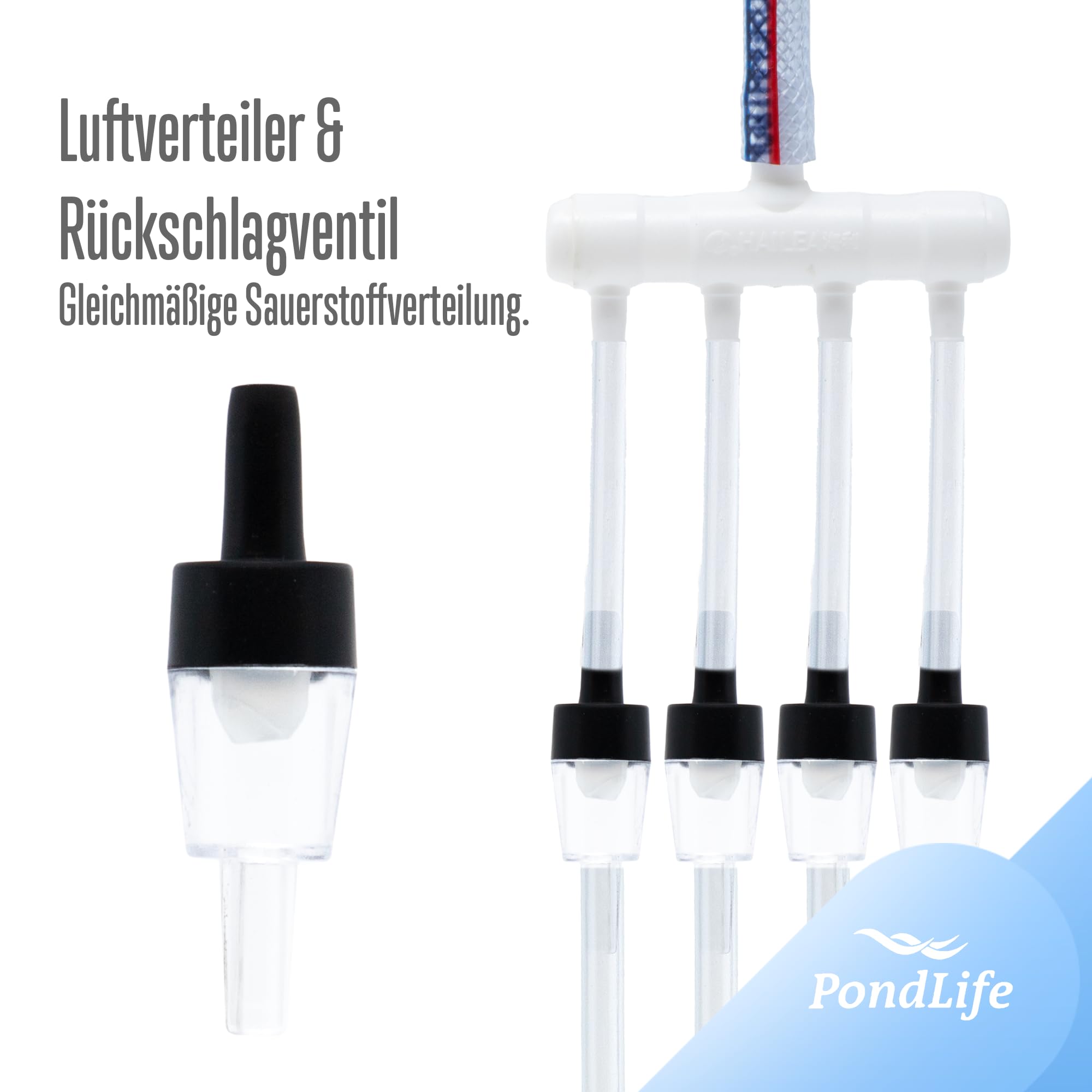 Pondlife Belüfter Komplett Set V-20 - Leistungsstark - Qualitativ - Luftverteiler - Belüftersteine - Schlauch inkl.