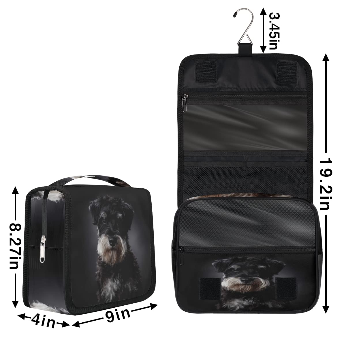 Sznaucer Pies Podróżna Kosmetyczka Śliczny Pies Mycie Torba Unisex Wiszące przybory toaletowe Kosmetyczka Organizer do makijażu, wielobarwny, Jeden rozmiar