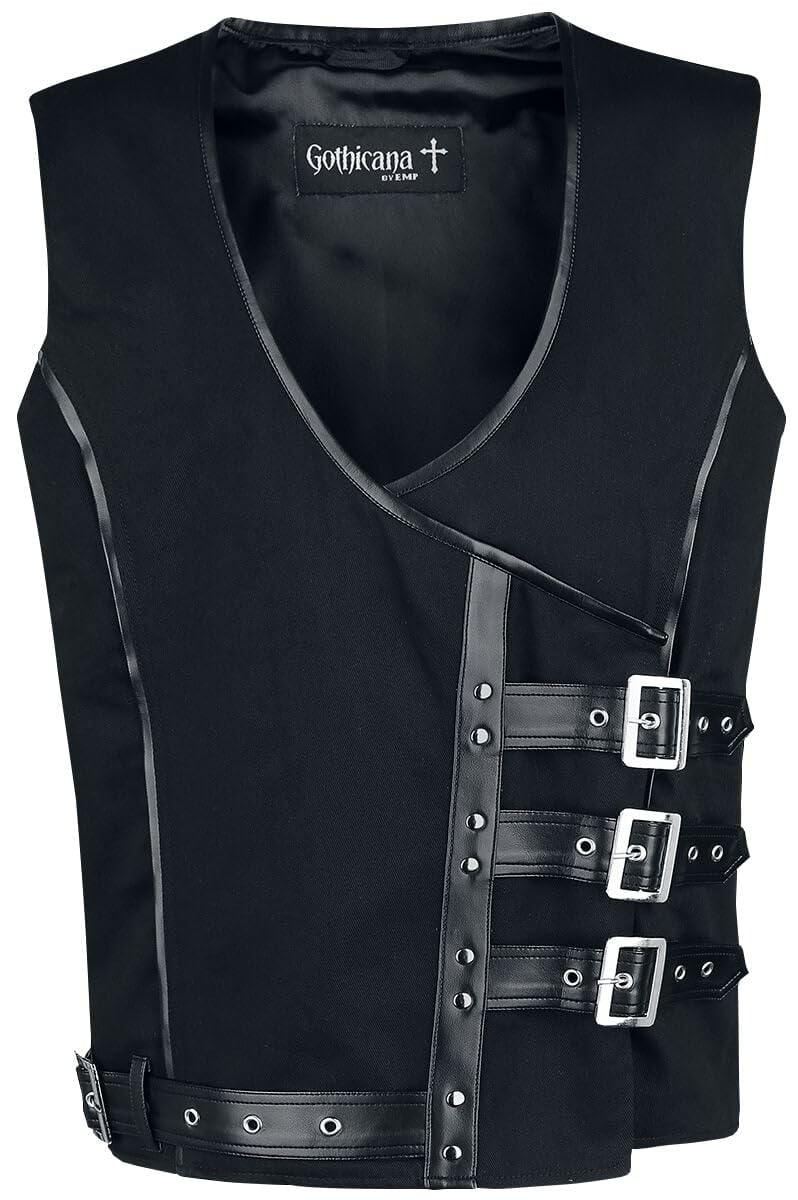 Gothicana by EMP Herren schwarze Weste mit Schnallen