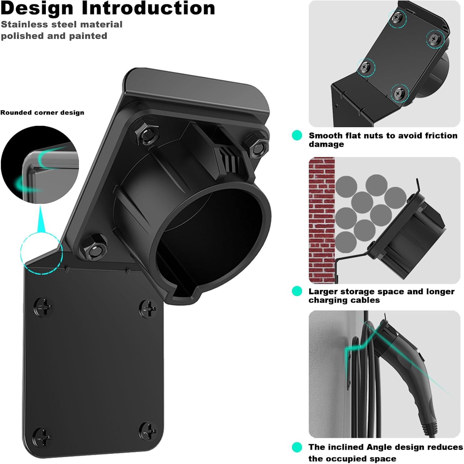 EV Charger Holder for SAE J1772 - Heavy Duty Wall Mount Bracket with Cable Organizer, Universal J1772 Plug Holder for Electric Vehicle Charging Stations, Garage, Parking Lot (Includes Screws)