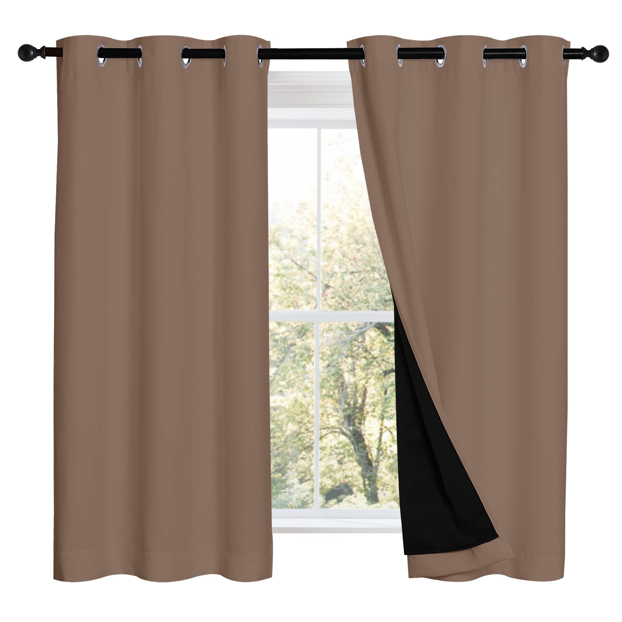 NICETOWN Bedroom Full Blackout Curtain Panels, Super Thick Insulated Window Covers, Keeping Out Cold Air and Heat 100% Blackout Blinds with Black