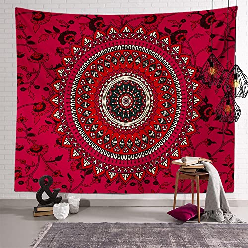 HGFHGD Tapisserie Tenture Murale Rouge Style Ethnique Motif Beau 150X100Cm Tapis Tissu Drap Mural Décoration Murale Maison Salon Chambre Dortoir Bohème Nature Paysage Avec Courte Peluche Tissu Doux Cover