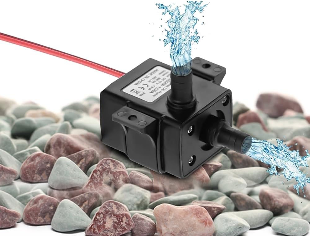 AMERTEER 12V DC Mini Water Pump – Ultra Quiet 240L/H Submersible Pump for Aquarium, Fish Tank, Fountain, Hydroponics, Cooling System, and Solar Water Circulation – 1.5m Power Cable & Tubing (Black)
