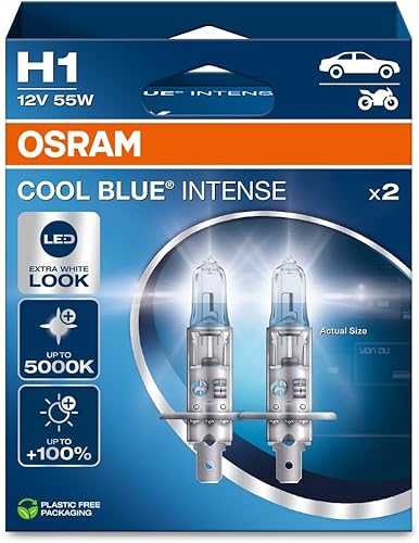 Miniatura 2 de OSRAM COOL BLUE INTENSE H1, +100% más brillo, hasta 5.000K, lámpara halógena para faros, aspecto LED, caja dúo (2 lámparas) 64150CBN-HCB