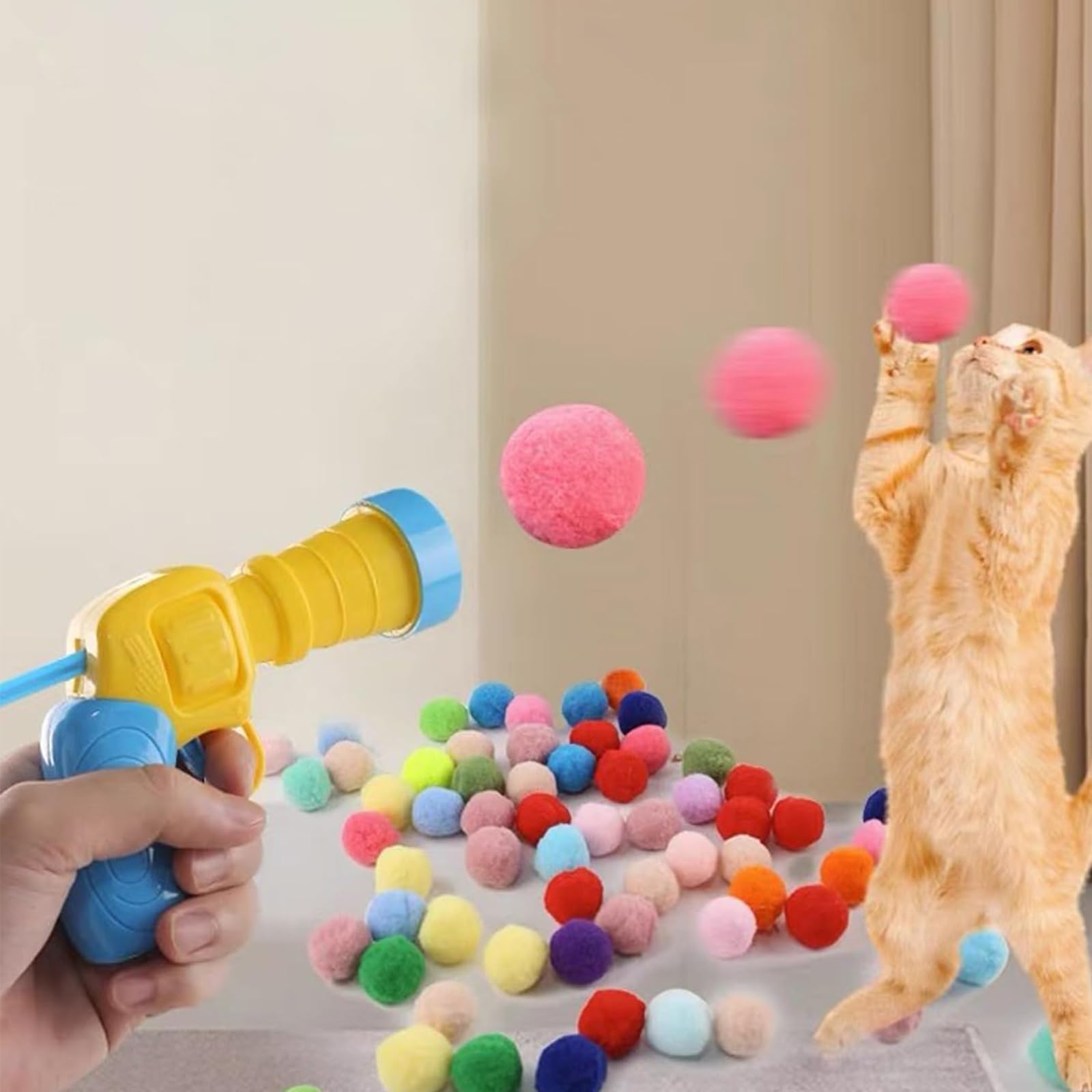 Juguete Para Gatos Con Lanzador Y 100 Bolas De Felpa - Interactivo Y Silencioso - Diversión Para Mascotas