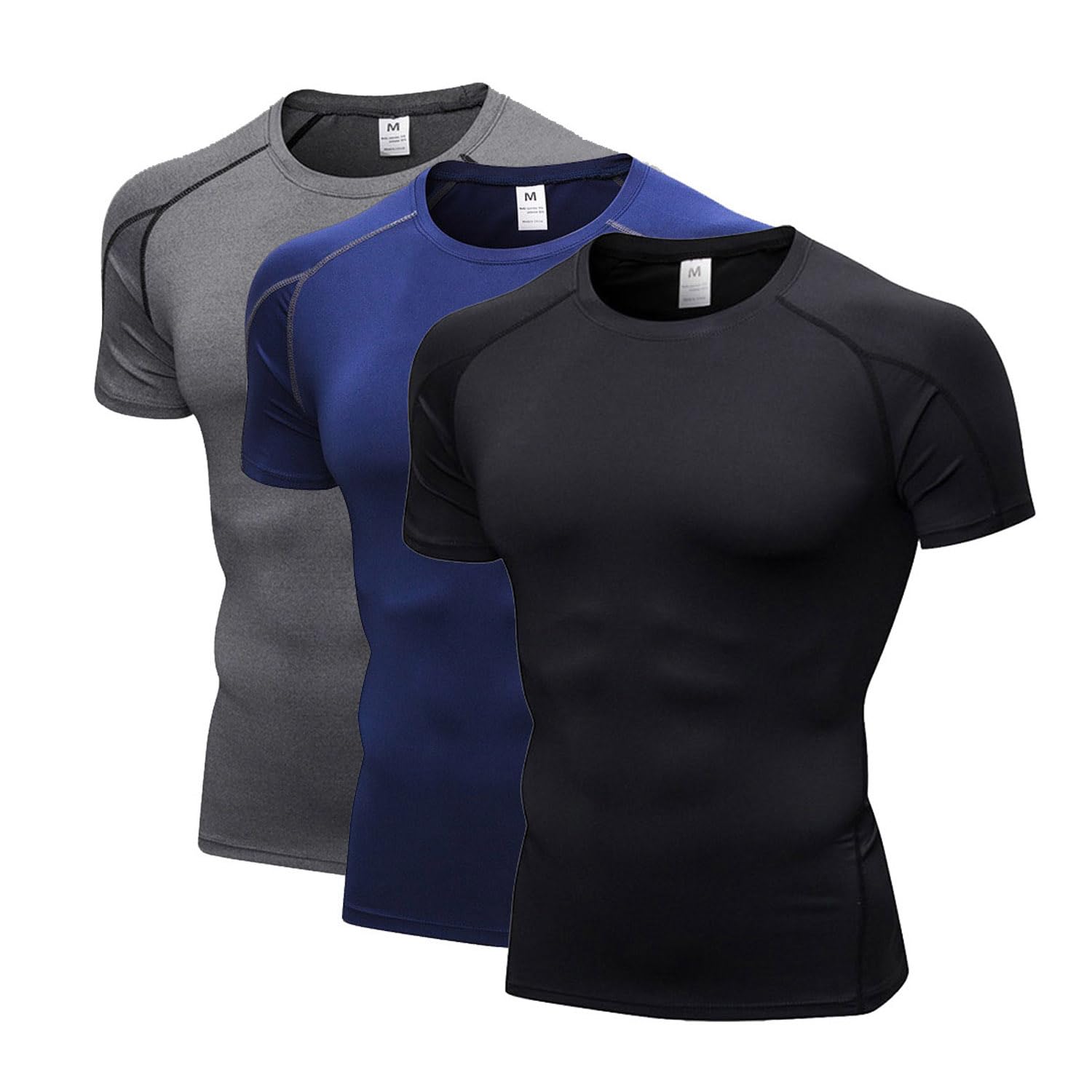 LANBAOSI Lot de 2 Tee Shirt Compression Homme Manches Courtes Sport T-Shirt Séchage Rapide Respirant Maillot Running Baselayer Haut
