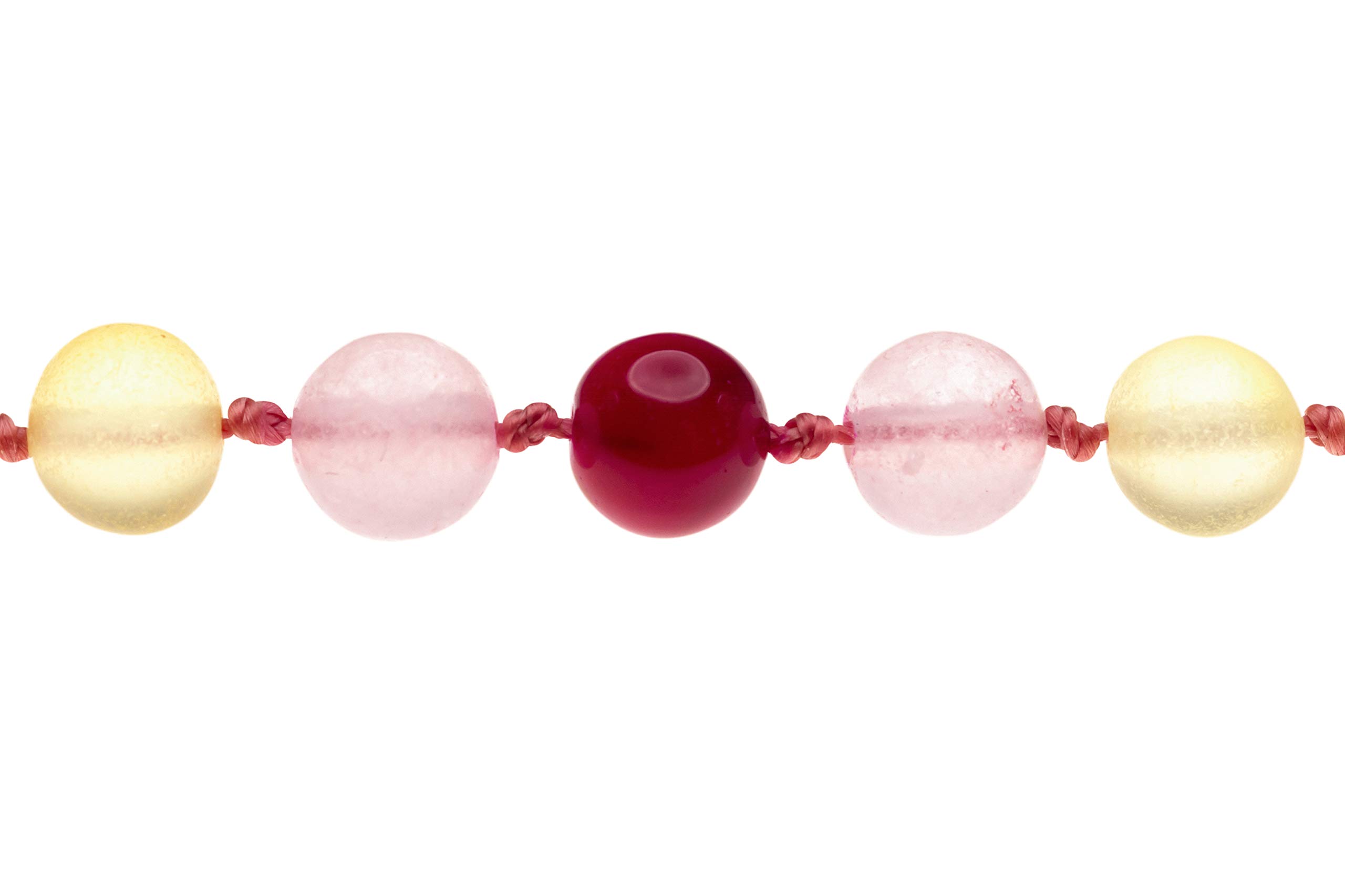 Collana e bracciale in vera ambra del Mar Baltico, con quarzo rosa limone non lucidato e agata rossa, 34 cm