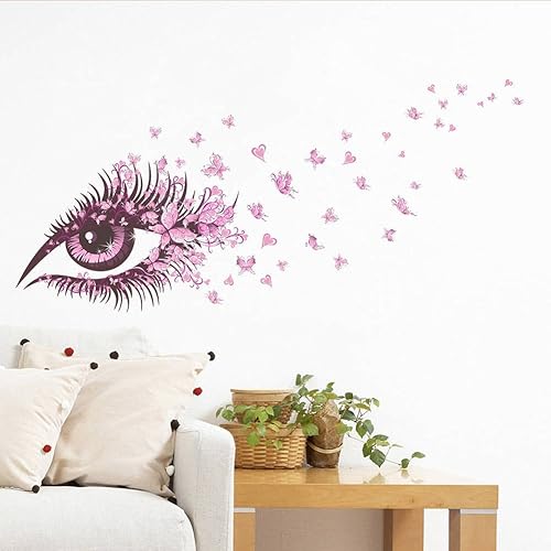 Miniatura 2 de BIBITIME Hermoso arte de pared de mariposas, pestañas largas, adhesivo de vinilo para dormitorio, decoración de corazón, día de San Valentín,