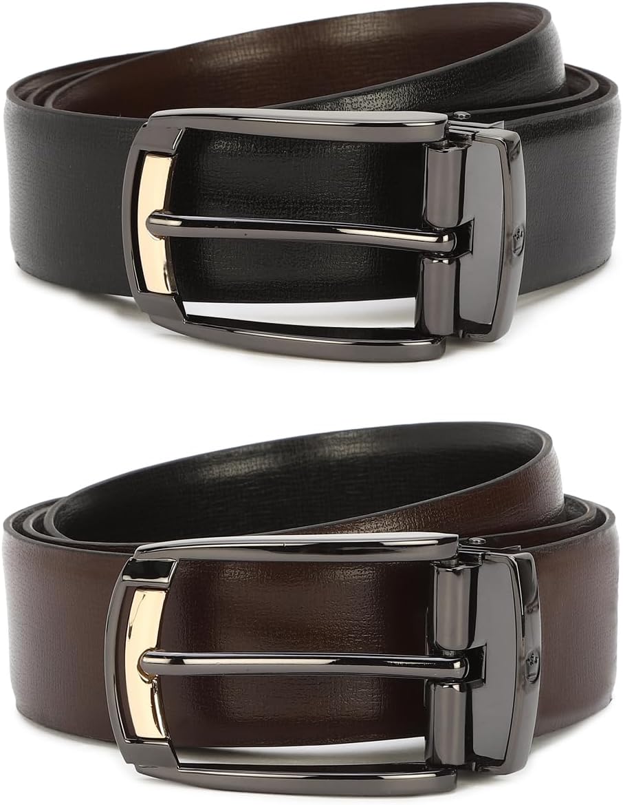 Men Solid Reversible Formal Italian Leather with Dual Tone Buckle Belt