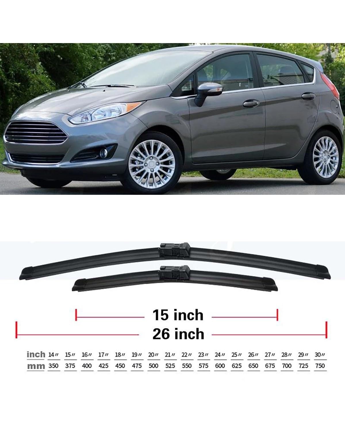 Jeu De Balais D'Essuie-Glace Avant Et Arrière Pour Ford Fiesta MK6 (2008-2016) - 26"+15" Avant, 12" Arrière - 14