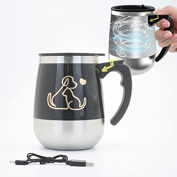 Rechargeable Self Stirring Mug Stainless Steel Auto Mixing Cafe Cup 13.5oz