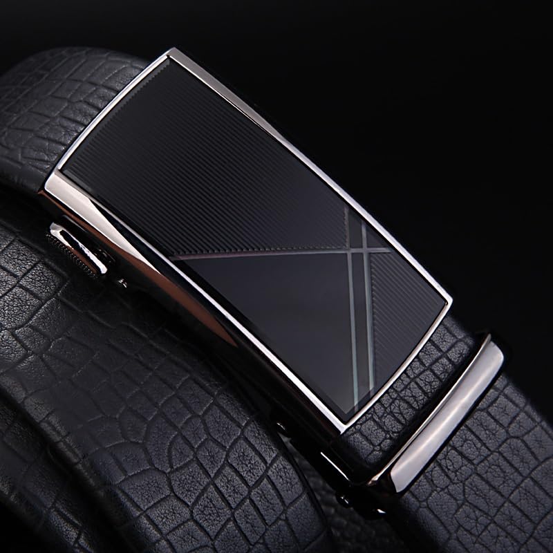 JSEIAJB Men's Automatic Buckle Belt Men's Genuine Leather Business Belt Pants Belt Men's(115cm)4