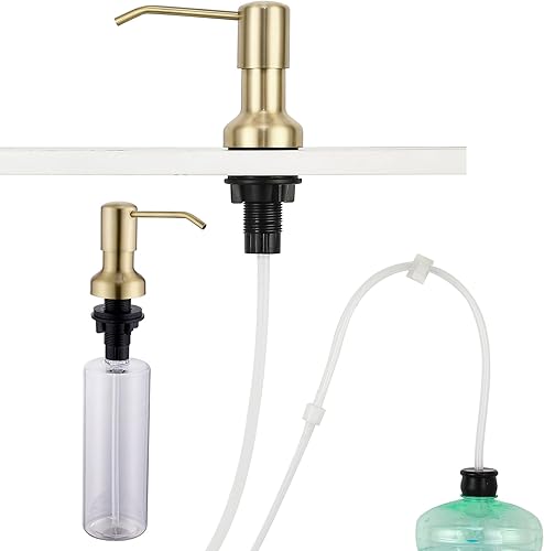 Miniatura 14 de Dispensador de jabón integrado para fregadero de cocina, cabezal de bomba de acero inoxidable con boquilla larga de material PET de 17 onzas, Bronce