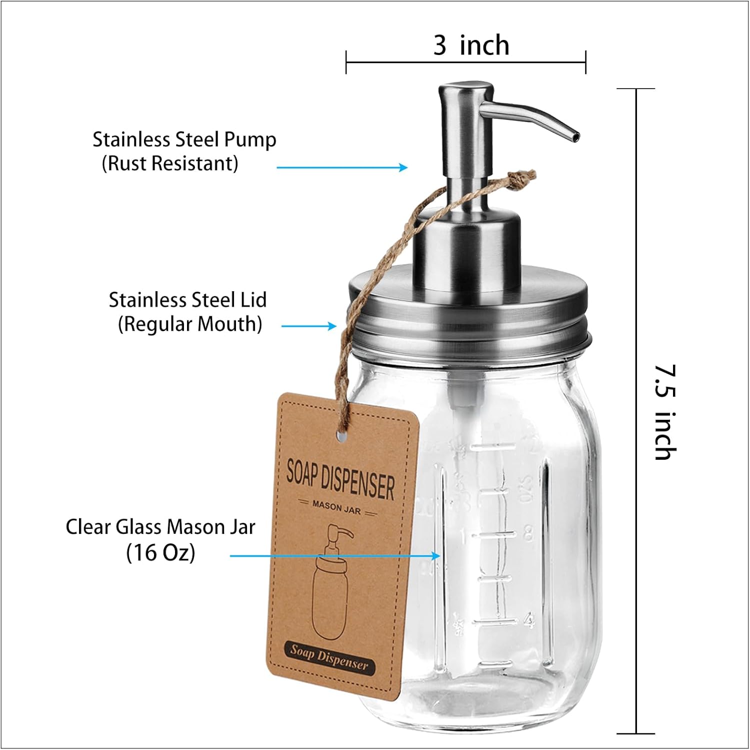 SheeChung 6 Pack Mason Jar Bathroom Accessories Set, Foaming Soap Dispenser, Toothbrush Holder, Qtip Holder & 2Pcs Glass Hand Soap Dispenser for Bathroom Countertop Kitchen Sink