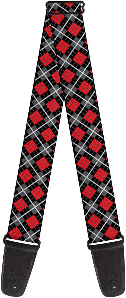 Buckle-Down Guitar Strap Argyle Black Gray Red 2 Inches Wide