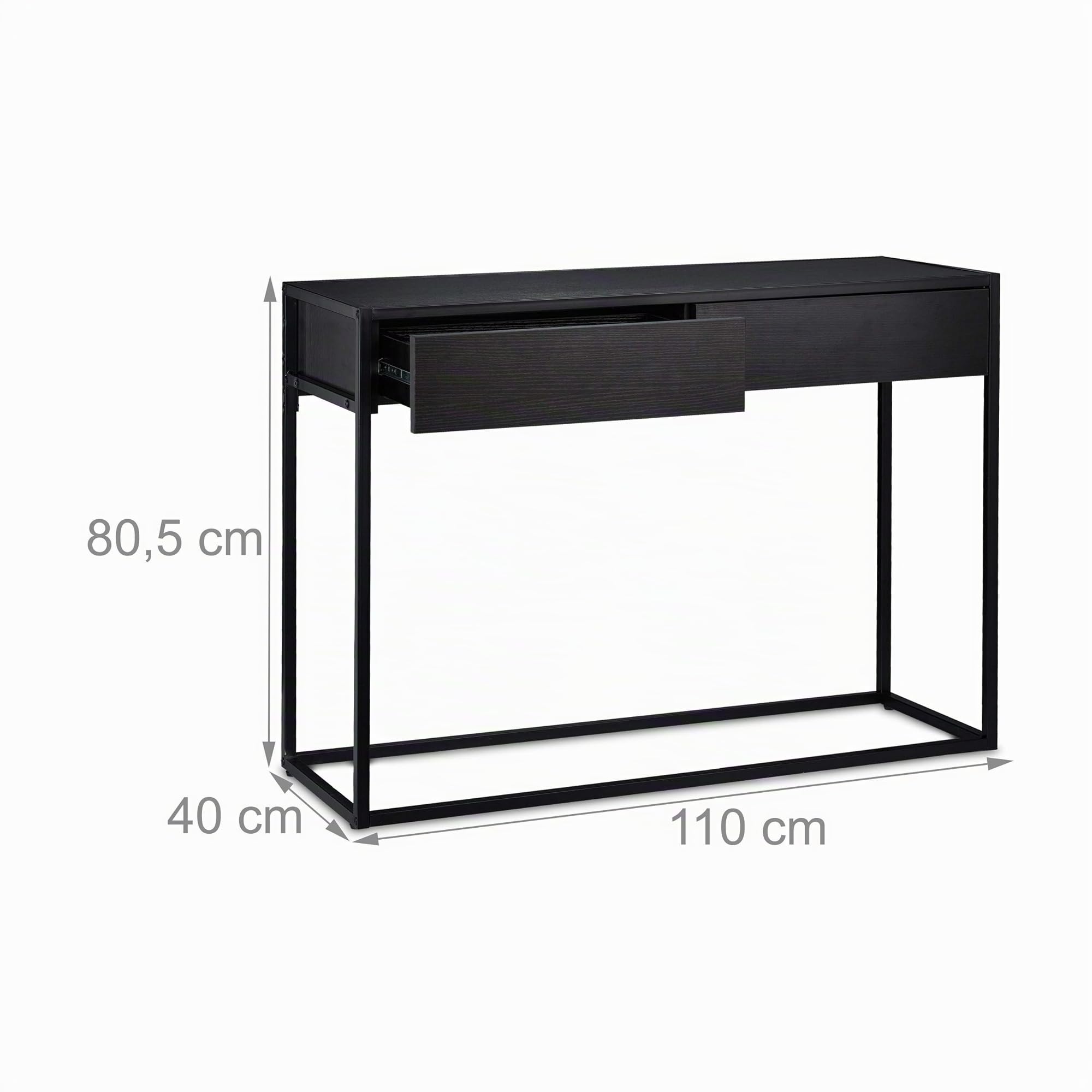Relaxdays Table Console, Meuble d’appoint 2 tiroirs, HxLxP 80,5x110x40 cm, étroit, Couloir & Salon, Gain de Place, Noir