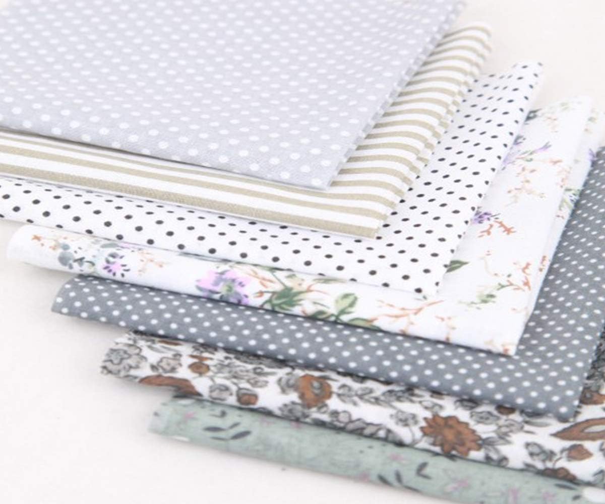 Cotton Craft Fabric Bundle Patchwork, 7pcs 20-inch Squares Quilting Sewing Patchwork Different Pattern Cloths DIY Scrapbooking Artcraft (Gray)