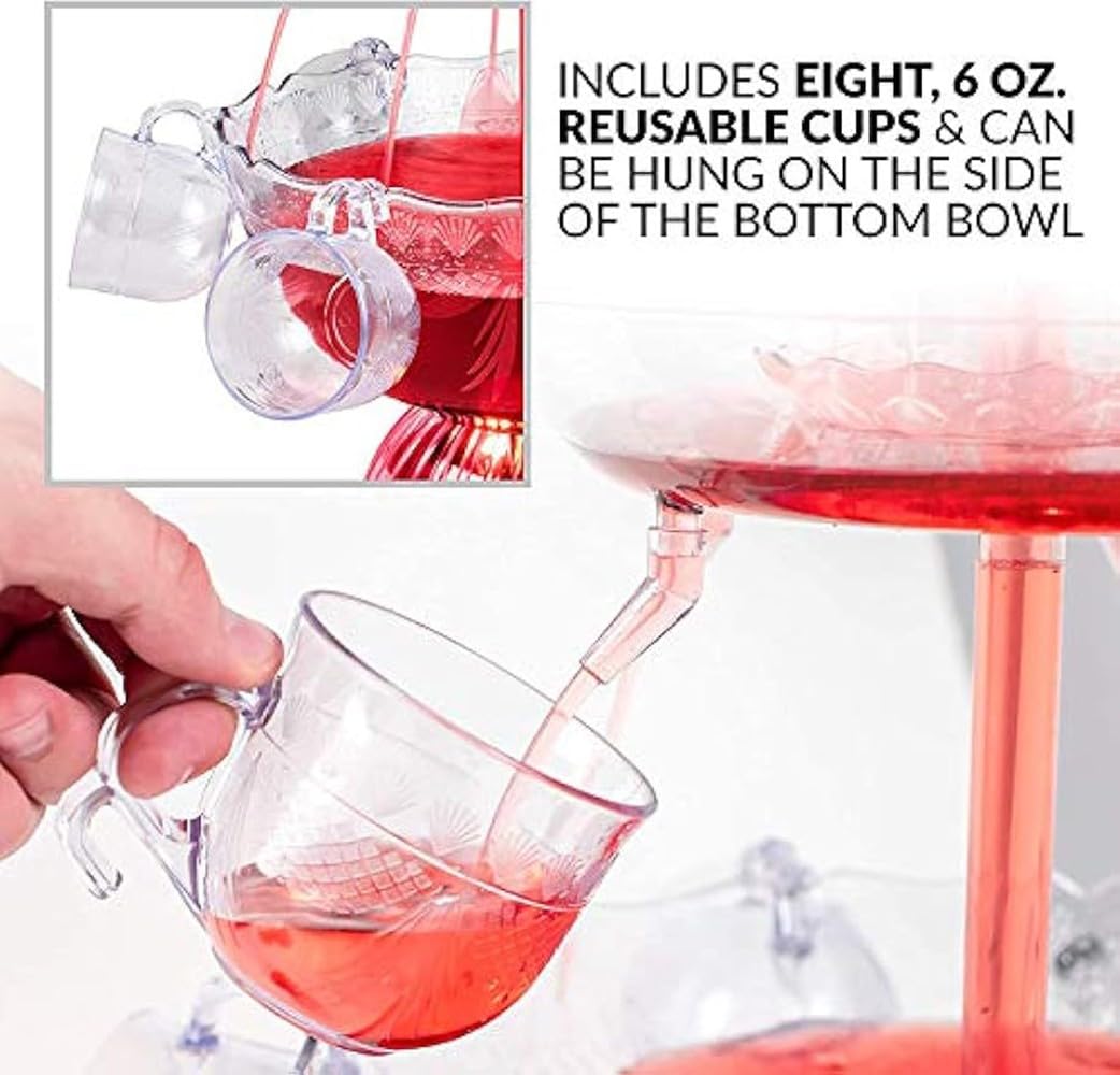 3-stufiger Partybrunnen, Saft Und Weinbrunnen Trinkbrunnen 4L Acryl-Getränkebrunnen Mit 5 Stück 175ml Mehrwegbecher Für Barparty