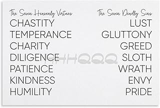 Seven Heavenly Virtues And Seven Deadly Sins Poster,Bible Verse Wall Art (1) Canvas Painting Wall Art Poster for Bedroom Living Room Decor 12x08inch(30x20cm) Unframe-style
