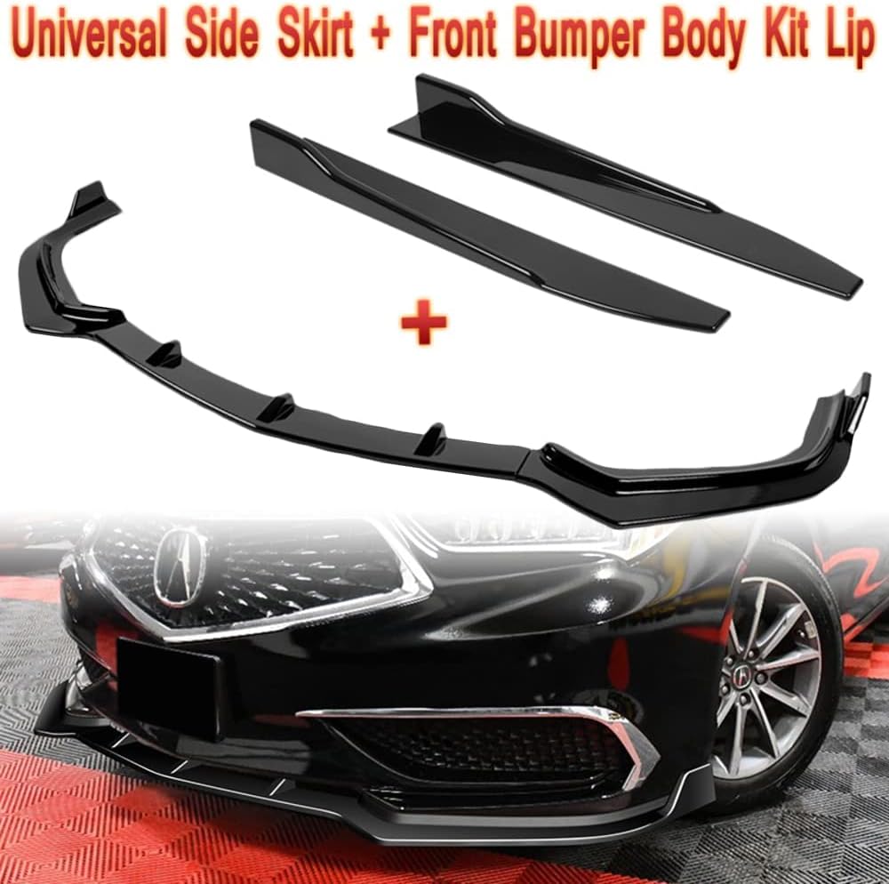 Q1-TECH, 5PCS Front Bumper Lip + Side Skirt Rocker Winglet Canard Diffuser Wing Compatible with 2018 2019 2020 Acura TLX , Spoiler Air Chin Body Splitter ABS (Glossy Black) (2-PU-594+2-PU-89652-BK-G)
