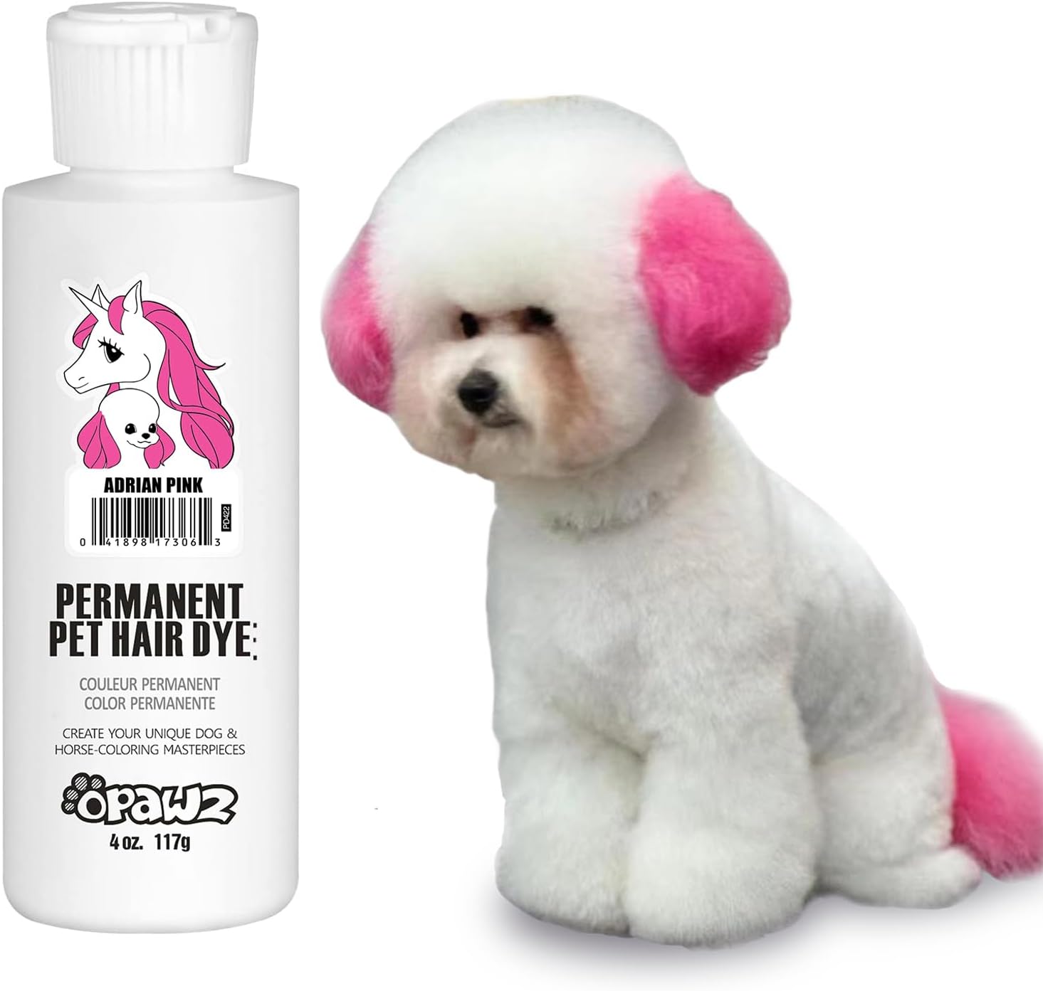 OPAWZ Permanent Dog Hair Dye, Pet Hair Dye Safely Used by Grooming Salons for a Decade, Pet Safe Dye Lasts Over 20 Washes, Bright Color for Dogs and Horses (Adrian Pink)