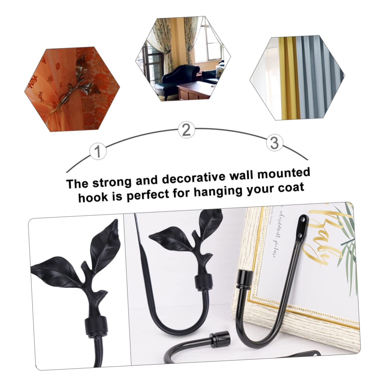2pièces Crochets Muraux Décoratifs Métal pour Rideaux Attaches Forme De Support De Rideaux Élégant pour Drapeaux Et Décorations Intérieures