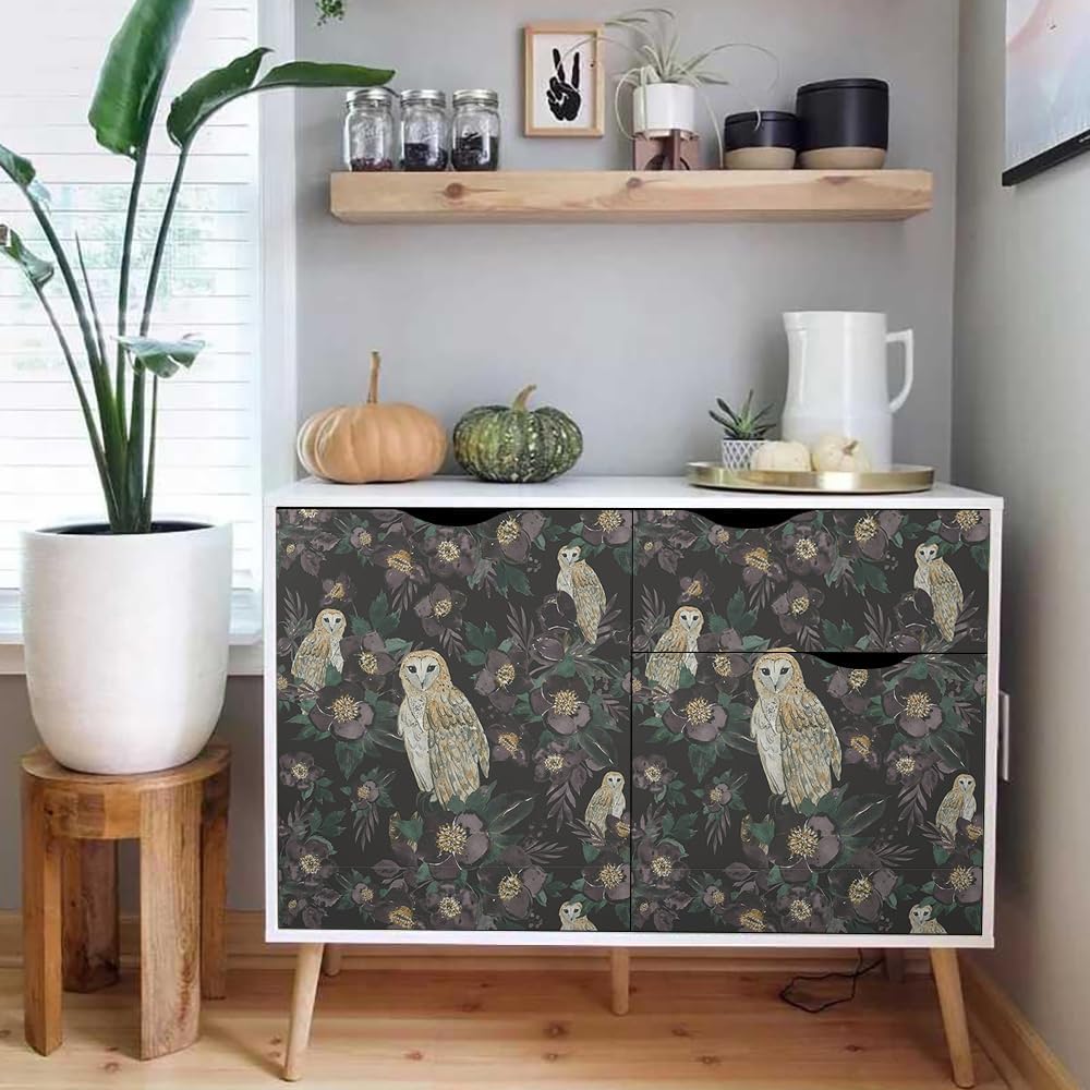 18"x236" Oil Painting Wild Night Owl Peel and Stick Self Adhesive Wallpaper Removable Contact Paper Stick on Easy Peel Off Wall Paper for Kitchen Bedroom Bathroom Renter