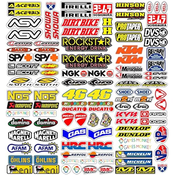 MAS DI VITALE MARIA ditta individuale Naklejki na motocykl, sponsor, 113 szt., naklejka motocrossowa, grafika, rower, MTB, komputer, skuter, model, winylowe, błyszczące, zestaw znanych marek (73 x 67