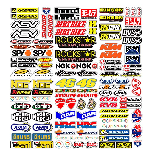 MAS DI VITALE MARIA ditta individuale Motorrad Aufkleber Sponsor 113 Stücke Aufkleber Motocross Grafiken Bike MTB Computer Roller Kit Modell Machen Vinyl Glänzend Berühmte Marken Pack (36x33 cm)
